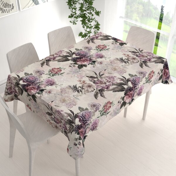 Biante Dekorační obdélníkový ubrus Parma PM-112 Fialové květy na smetanovém 50x100 cm