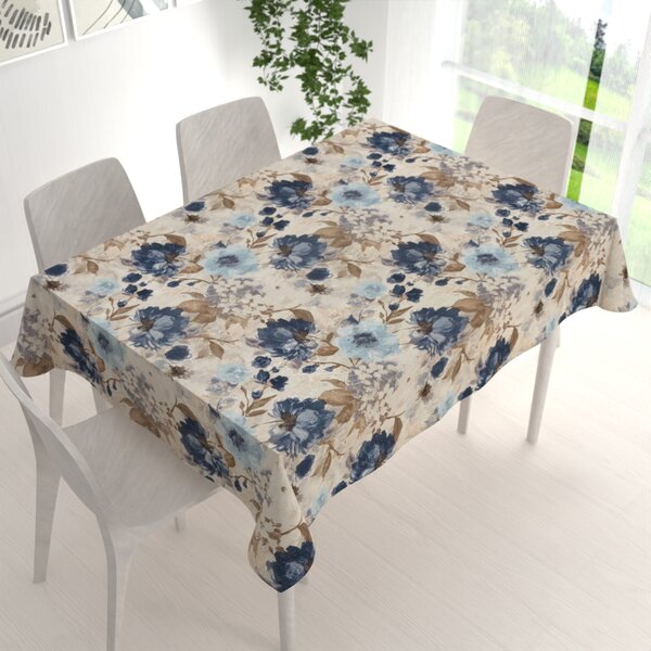 Biante Dekorační obdélníkový ubrus Parma PM-113 Modré květiny na smetanovém 50x100 cm