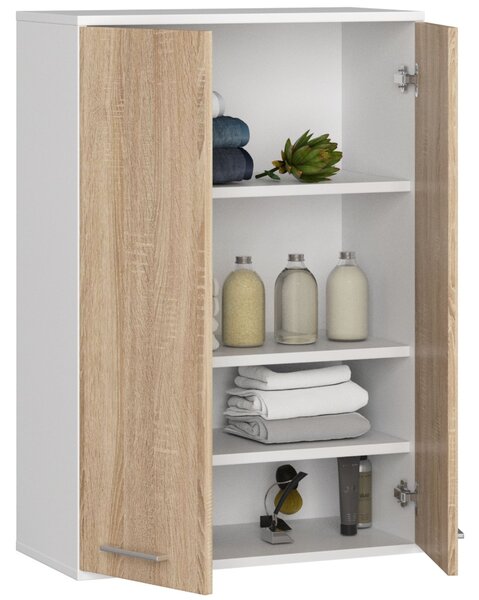 Ak furniture Závěsná koupelnová skříňka Fin W64 64 cm bílá/dub sonoma
