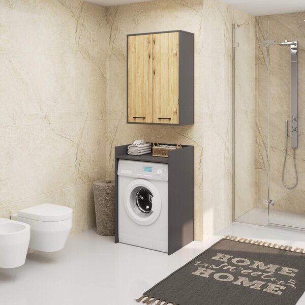 Ak furniture Závěsná koupelnová skříňka Fin W64 64 cm grafit/dub artisan