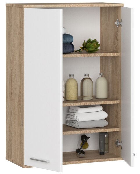 Ak furniture Závěsná koupelnová skříňka Fin W64 64 cm bílá/dub sonoma II
