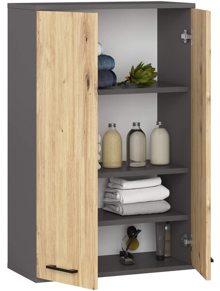 Ak furniture Závěsná koupelnová skříňka Fin W64 64 cm grafit/dub artisan