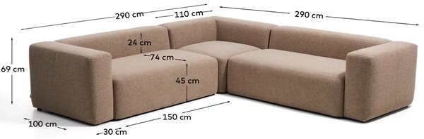 Kave Home Hnědá rohová pohovka Blok 290 x 290 cm, levá/pravá