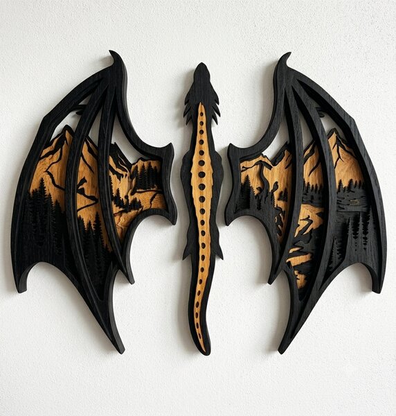 Nástěnná dekorace z pravého dubového dřeva - Drak Smaug