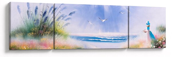 Obraz - Romantická pláž, olejomalba (170x50 cm)