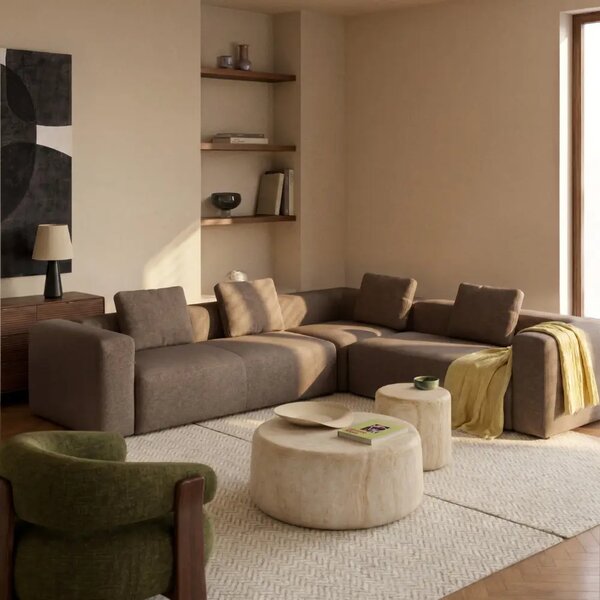 Kave Home Hnědá rohová pohovka Blok 320 x 290 cm, levá/pravá