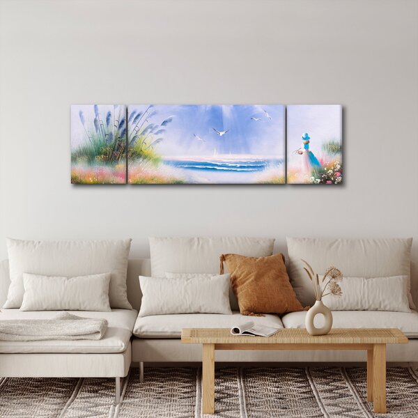Obraz - Romantická pláž, olejomalba (170x50 cm)