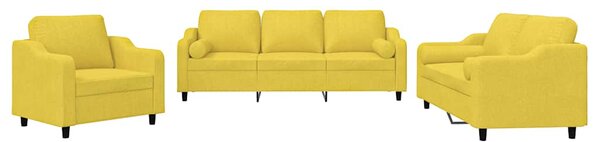3dílná sedací souprava s polštáři světle žlutá textil 3201791