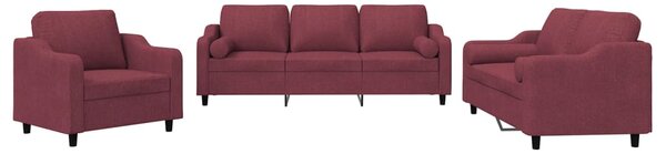 3dílná sedací souprava s polštáři vínová textil 3201792