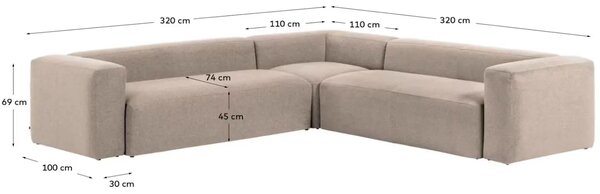 Kave Home Hnědá rohová pohovka Blok 320 x 320 cm, levá/pravá