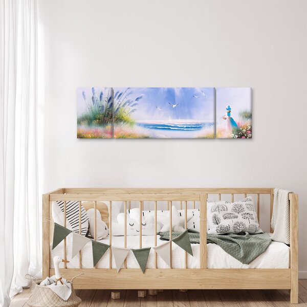 Obraz - Romantická pláž, olejomalba (170x50 cm)