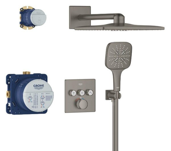 GROHE Grohtherm SmartControl - Sprchový systém pod omítku s hlavovou sprchou Rainshower SmartActive 310 Cube, kartáčovaný Hard Graphite 34864AL0