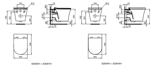 Ideal Standard La Dolce Vita - Závěsné WC 545x360 mm, AquaBlade®, bílá E263401