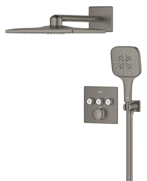 GROHE Grohtherm SmartControl - Sprchový systém pod omítku s hlavovou sprchou Rainshower SmartActive 310 Cube, kartáčovaný Hard Graphite 34864AL0