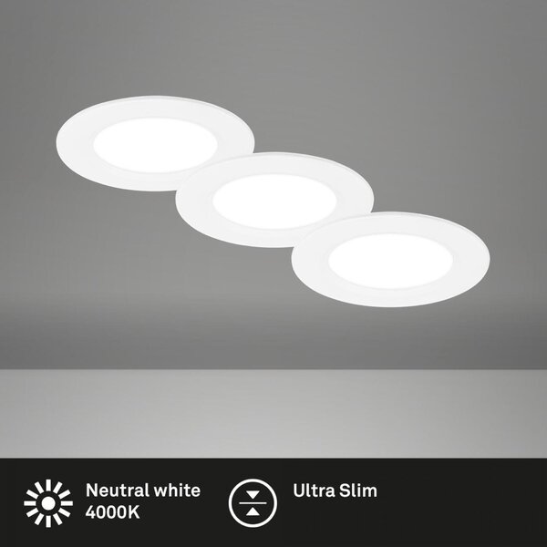BRILONER 3ks sada LED vestavné bodové svítidlo – pr.90mm, ploché, 3W, 230V, neutrální bílá, bílé 7992036