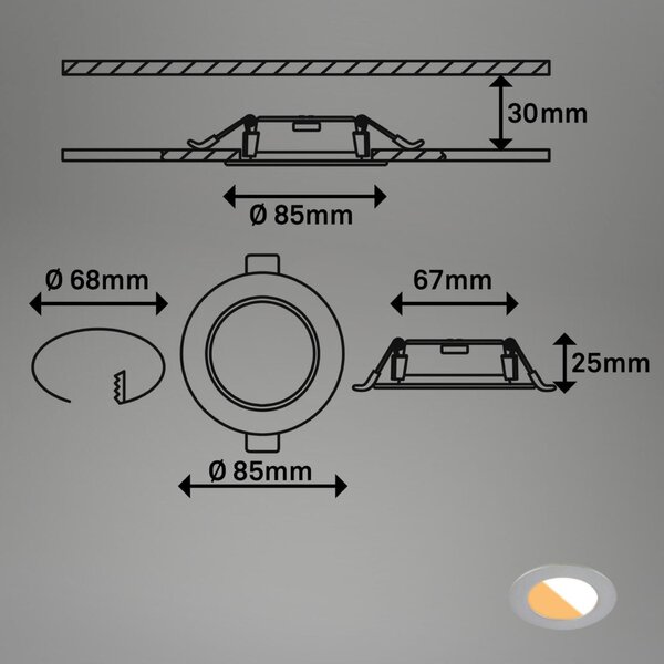 BRILONER 3ks sada CTS vestavné svítidlo, 8,5 cm, 4W, 300lm matný chrom 7599034