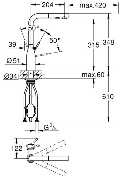 GROHE Essence Professional - Páková dřezová baterie s vytahovací sprškou, Cool Sunrise 30504GL0