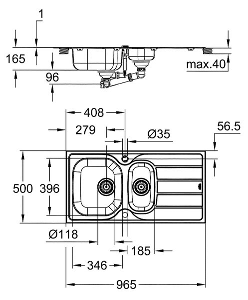 GROHE K200 - Nerezový kuchyňský dřez, kartáčovaná nerezová ocel 31564SD1