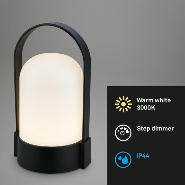 BRILONER Asa stolní lampička - 1W, 50lm, bezdrátová, LED, stmívatelné, teplá bílá, černá 7544015