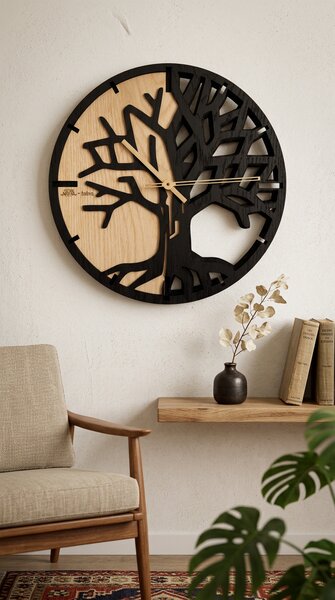3D Dřevěné dubové hodiny - T-Tatra Oak - 30cm/50cm/80cm Strom života