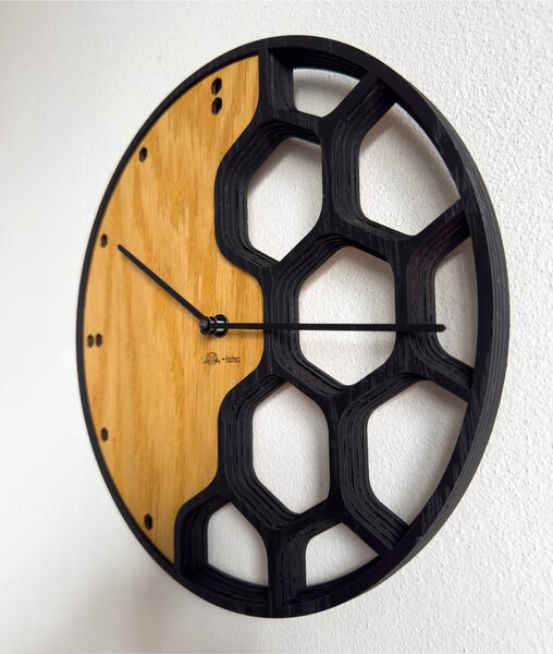 3D Dřevěné dubové hodiny - T-Tatra Honeycomb - 30cm/50cm/80cm