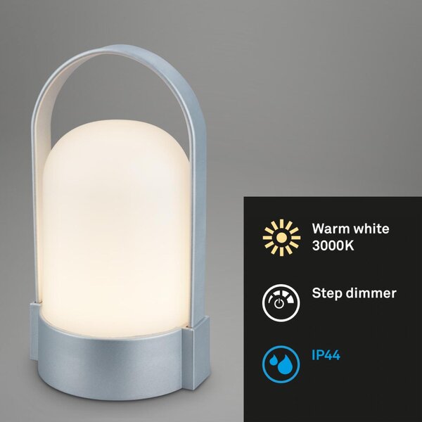BRILONER Asa stolní lampička - 1W, 50lm, bezdrátová, LED, stmívatelné, teplá bílá, matný chrom 7544014