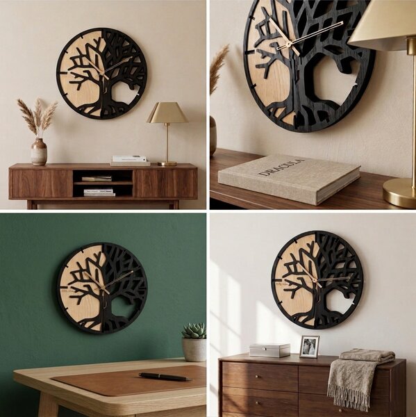 3D Dřevěné dubové hodiny - T-Tatra Oak - 30cm/50cm/80cm Strom života