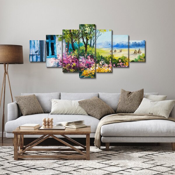 Obraz zahrádky před domem, olejomalba (210x100 cm)