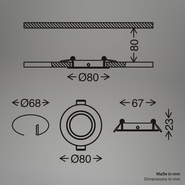BRILONER Biwa vestavný bodové svítidlo 68mm 3ks sada - 230V, GU10 patice, max. 7W, bílé 7628036