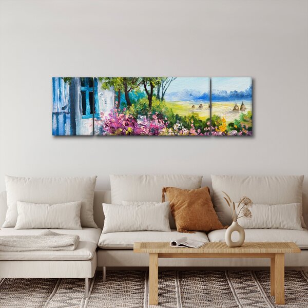 Obraz zahrádky před domem, olejomalba (170x50 cm)
