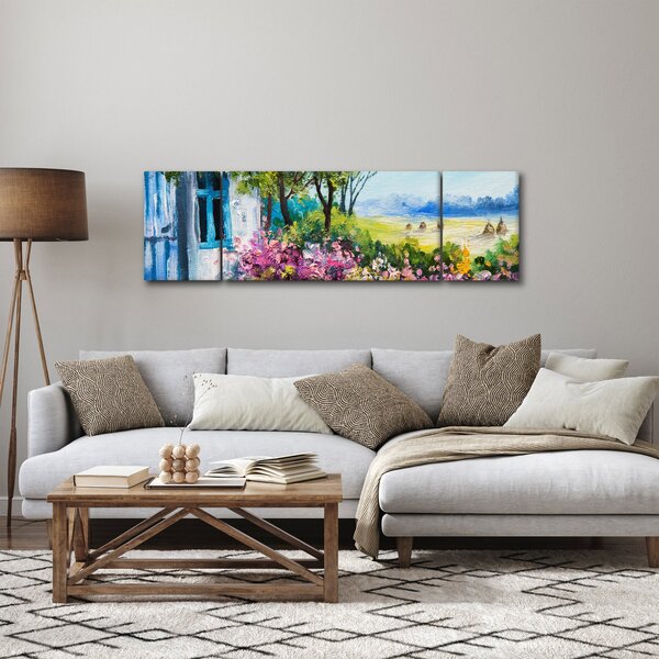Obraz zahrádky před domem, olejomalba (170x50 cm)