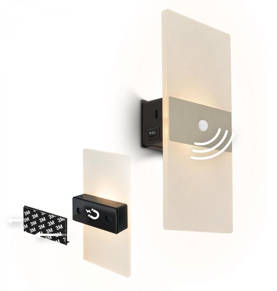 BRILONER Aura nástěnné svítidlo - 2,5W, 100lm, nabíjecí, LED, s pohybové čidlo, matný nikl 3888012