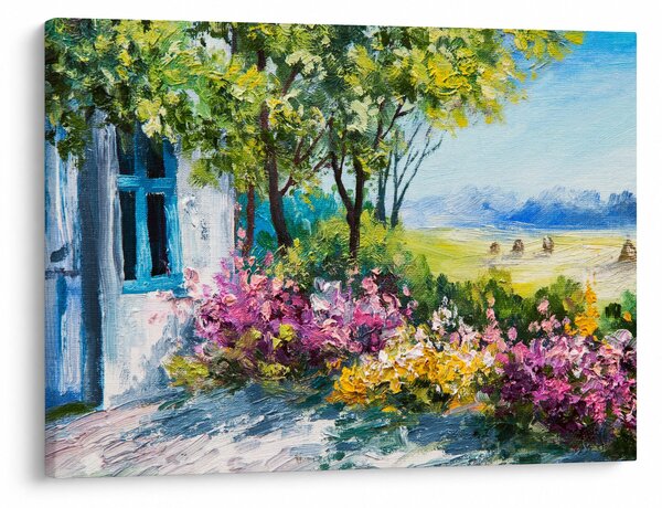 Obraz zahrádky před domem, olejomalba (70x50 cm)