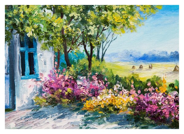 Obraz zahrádky před domem, olejomalba (70x50 cm)