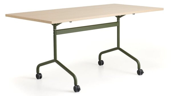 AJ Produkty Konferenční stůl LYKKA, sklápěcí deska, 1600x800 mm, zelená/dub