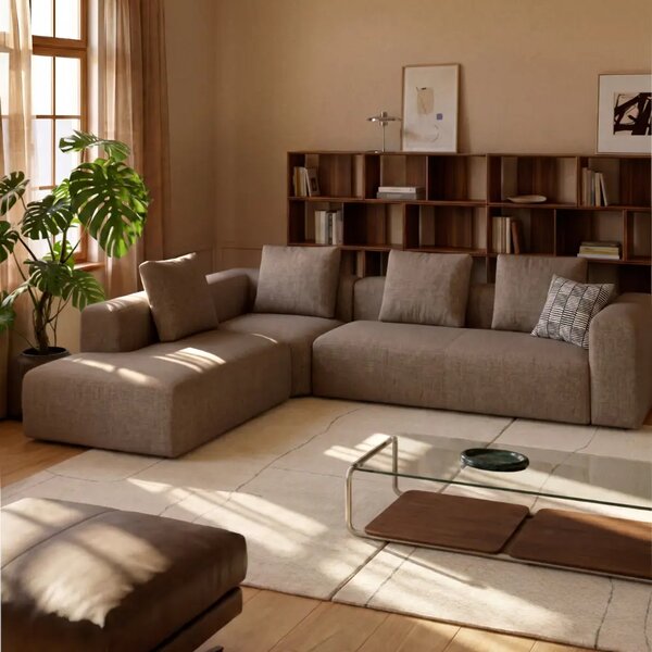 Kave Home Hnědá rohová pohovka Blok 320 cm, levá