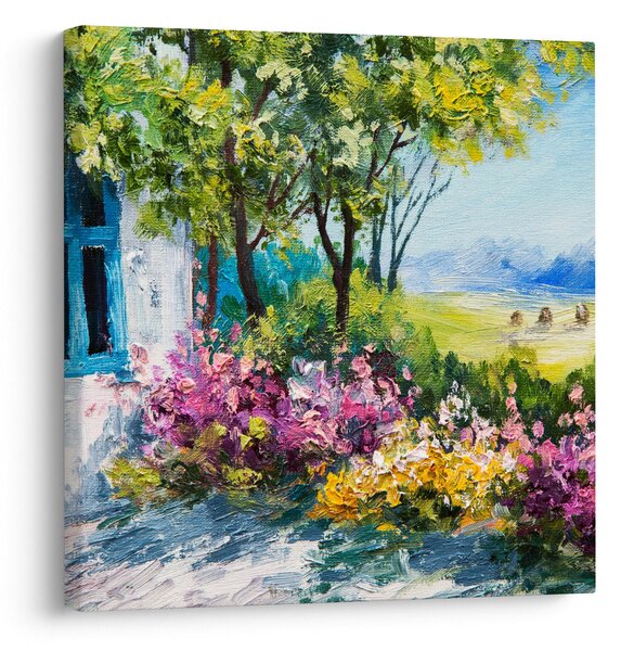 Obraz zahrádky před domem, olejomalba (30x30 cm)