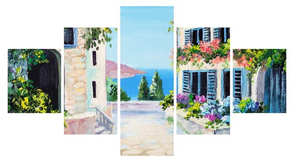 Obraz - Řecká ulička, olejomalba (125x70 cm)