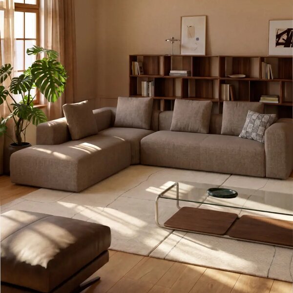 Kave Home Hnědá rohová pohovka Blok 320 cm, pravá