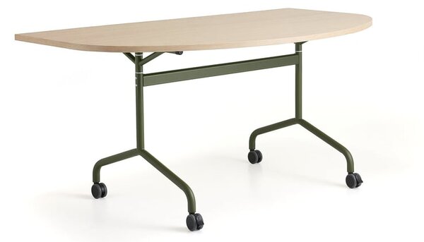 AJ Produkty Konferenční stůl LYKKA, sklápěcí deska se zaoblenými rohy, 1600x800 mm, zelená/dub