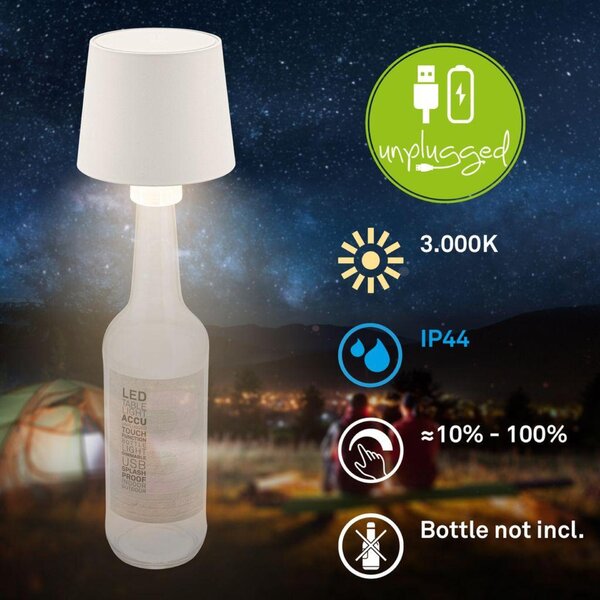 BRILONER Bota lampička na láhev - 1,8W, 120lm, nabíjecí, LED, stmívatelné, dotykový vypínač, teplá bílá, bílá 7709016