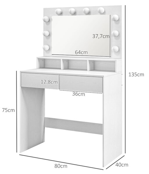 HOMCOM Toaletní kosmetický stolek s LED osvětlením, bílý dekor dřeva 831-823V90WT