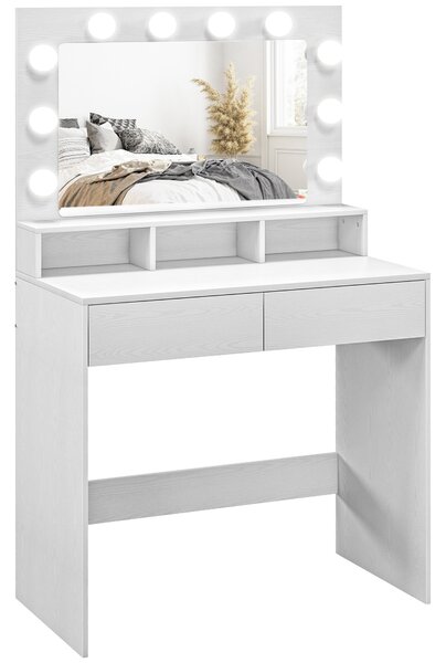 HOMCOM Toaletní kosmetický stolek s LED osvětlením, bílý dekor dřeva 831-823V90WT