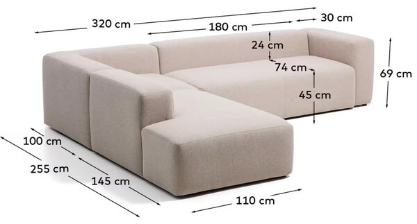 Kave Home Zelená rohová pohovka Blok 320 cm, levá