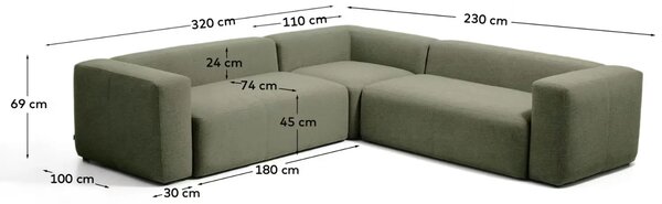 Kave Home Zelená rohová pohovka Blok 290 x 290 cm, levá/pravá