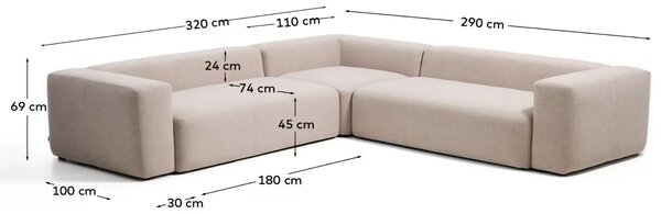 Kave Home Zelená rohová pohovka Blok 320 x 290 cm, levá/pravá