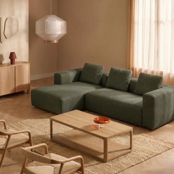 Kave Home Zelená rohová pohovka Blok 300 cm, pravá