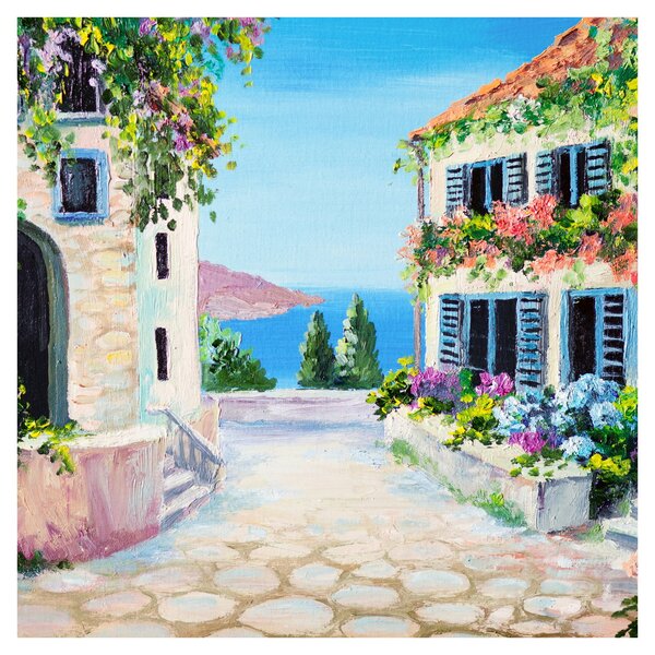 Obraz - Řecká ulička, olejomalba (30x30 cm)