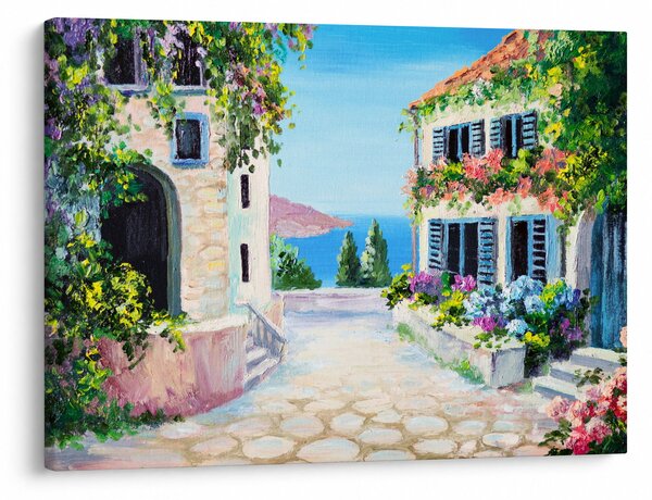 Obraz - Řecká ulička, olejomalba (70x50 cm)