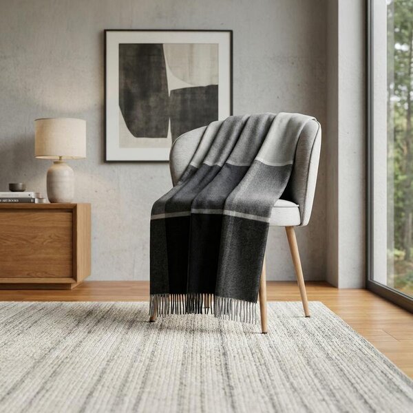 Vlněný pléd DELI WOOL kostka šedá střední 130 x 200 cm